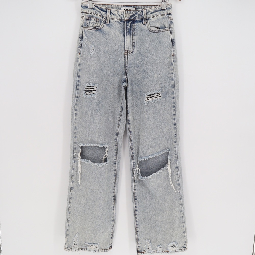 RSQ Womens Distressed Straight Leg Jeans Light Wash Acid Ripped Size 26